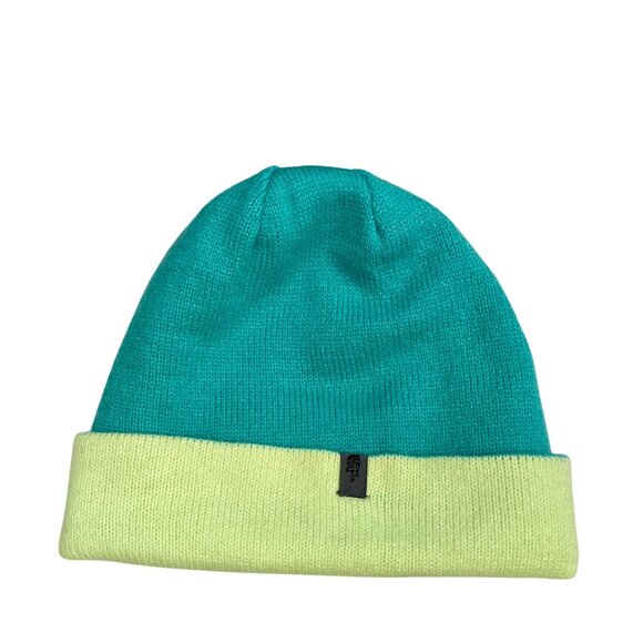 The North Face Unisex Reversible Beanie Hat Teal & Lime Acrylic One Size - Picture 1 of 6